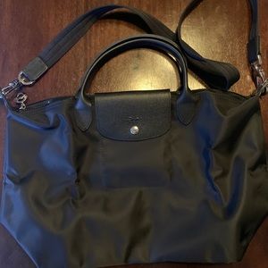Longchamp black tote bag with strap